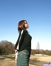 Tsukasa is a horny model who shows off her fine tits and ass as she is posing