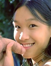 Hot asian teen fucked outdoor before eating some juicy cum